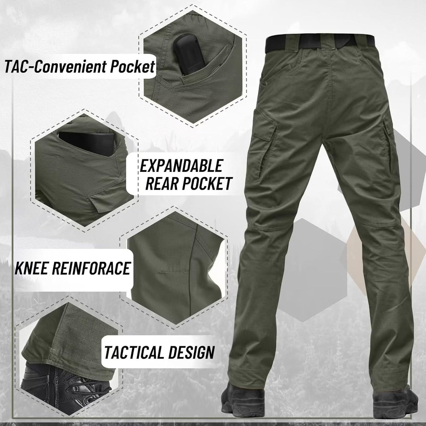 Men'S Tactical Pants 9 Pockets Cargo Hiking Pants Lightweight Work Pants for Men Construction Water Resistant