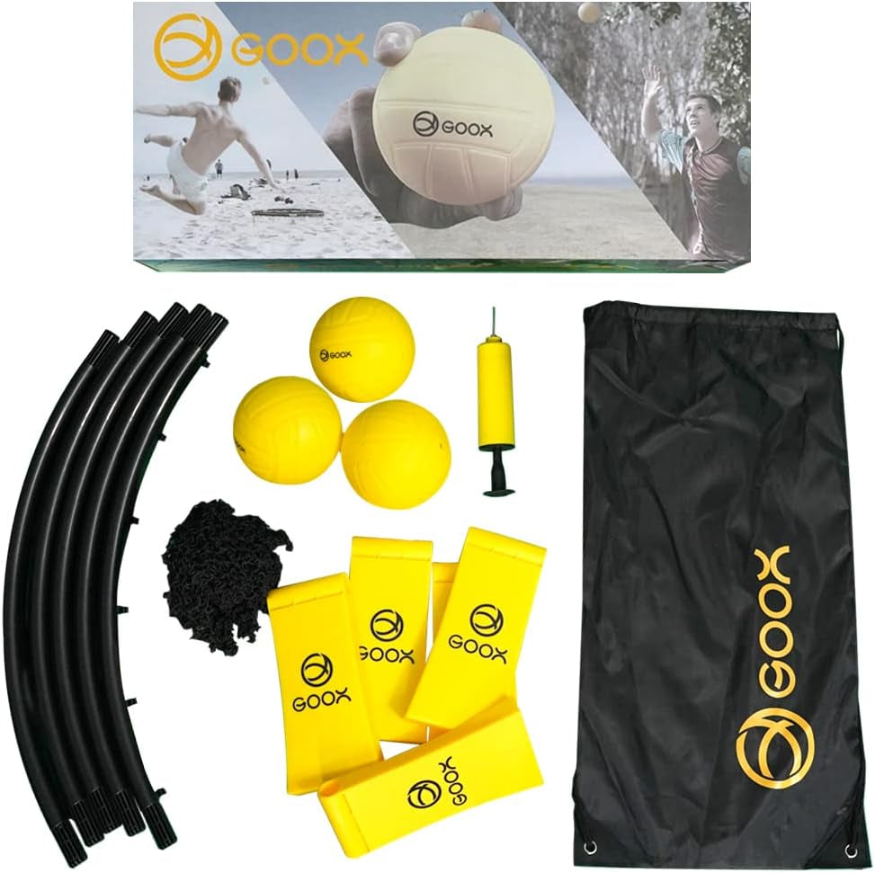 Outdoor Beach Ball Games with Carrying Bag, 3 Balls, Net and Strip Light (ONLY for Light up Set)- Roundnet Game Set for Family - Played Outdoors, Indoors, Beach, Lawn, Yard and Park