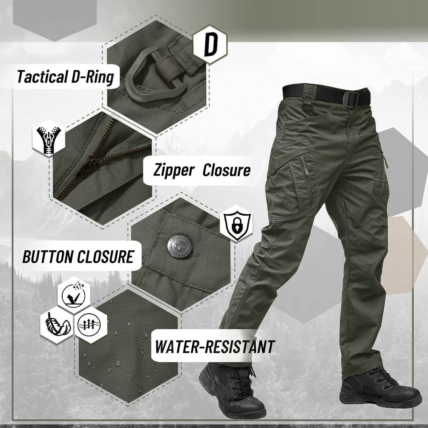Men'S Tactical Pants 9 Pockets Cargo Hiking Pants Lightweight Work Pants for Men Construction Water Resistant