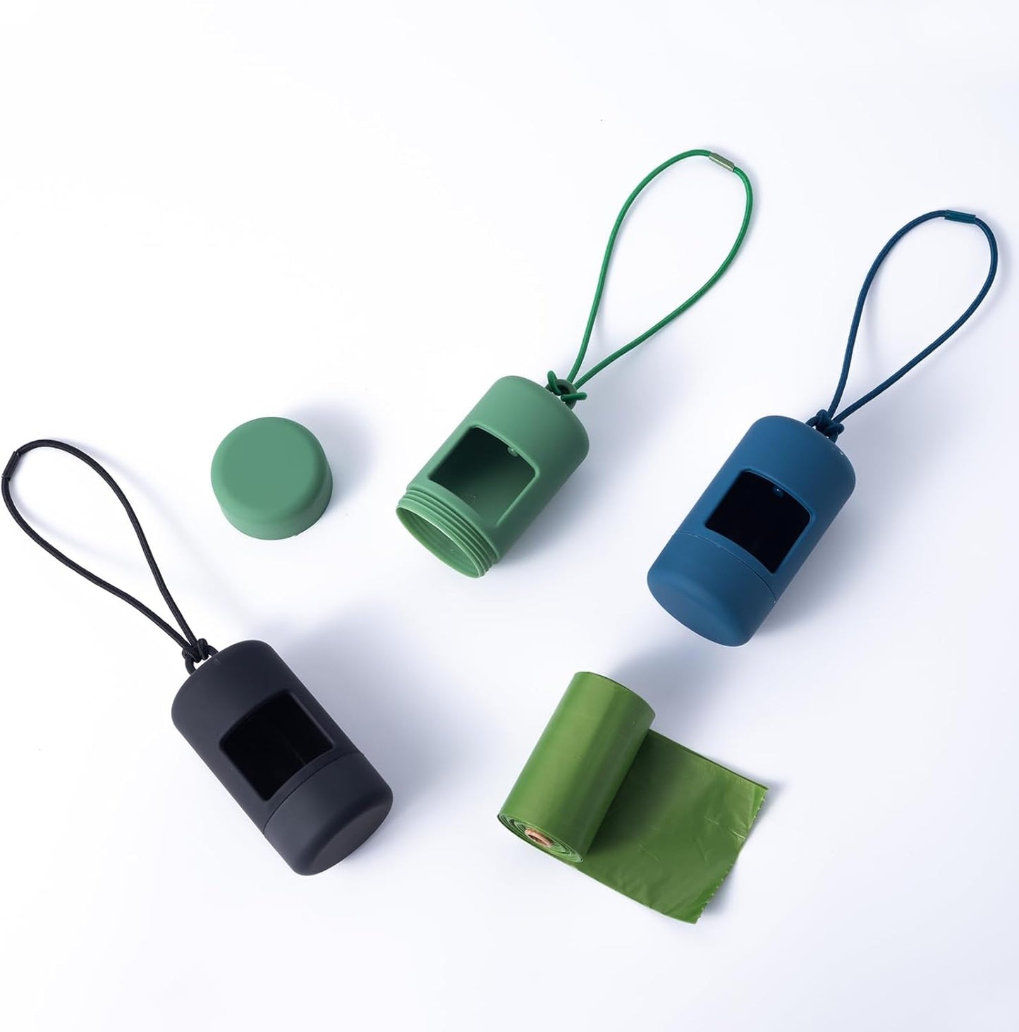 3Pack Dog Poop Bag Holder for Leash Lightweight Pet Waste Bag Dispenser with Leash Attachment Portable Plastic Doggie Poop Bag Dispensers,Blue Green Black