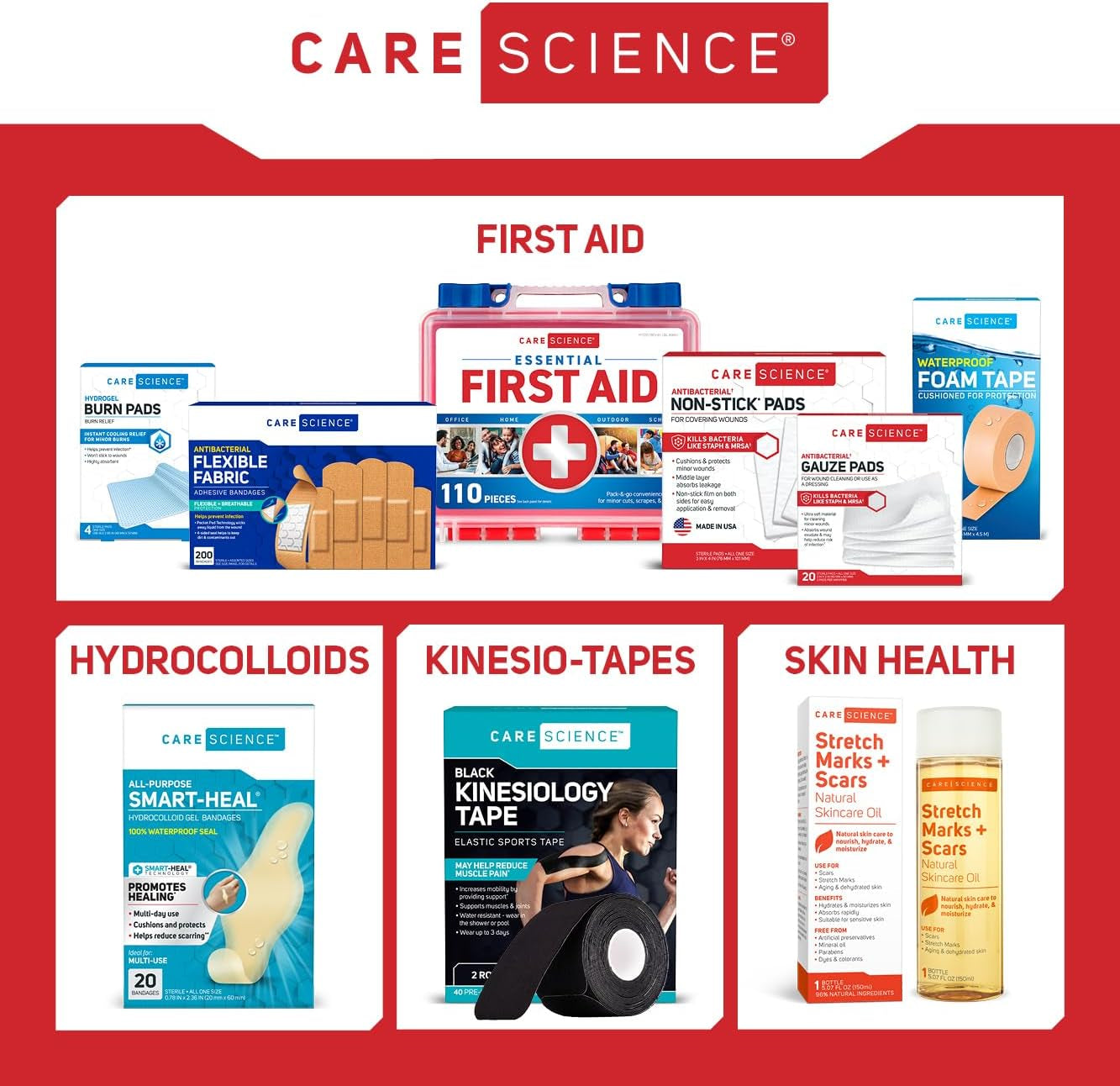 First Aid Kit, 110 Pieces | Professional Use for Travel, Work, School, Home, Car, Emergency, Survival, Camping, Hiking, and More