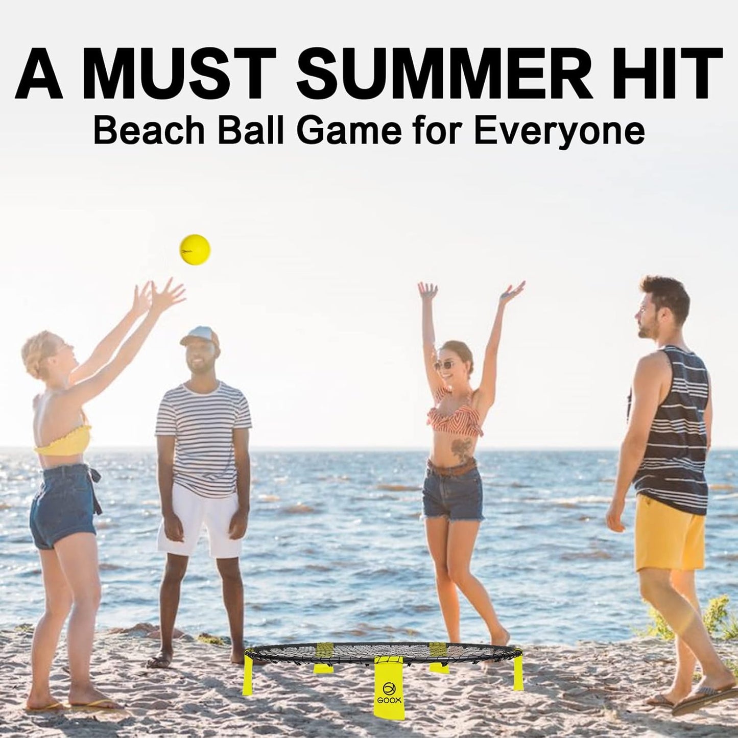 Outdoor Beach Ball Games with Carrying Bag, 3 Balls, Net and Strip Light (ONLY for Light up Set)- Roundnet Game Set for Family - Played Outdoors, Indoors, Beach, Lawn, Yard and Park