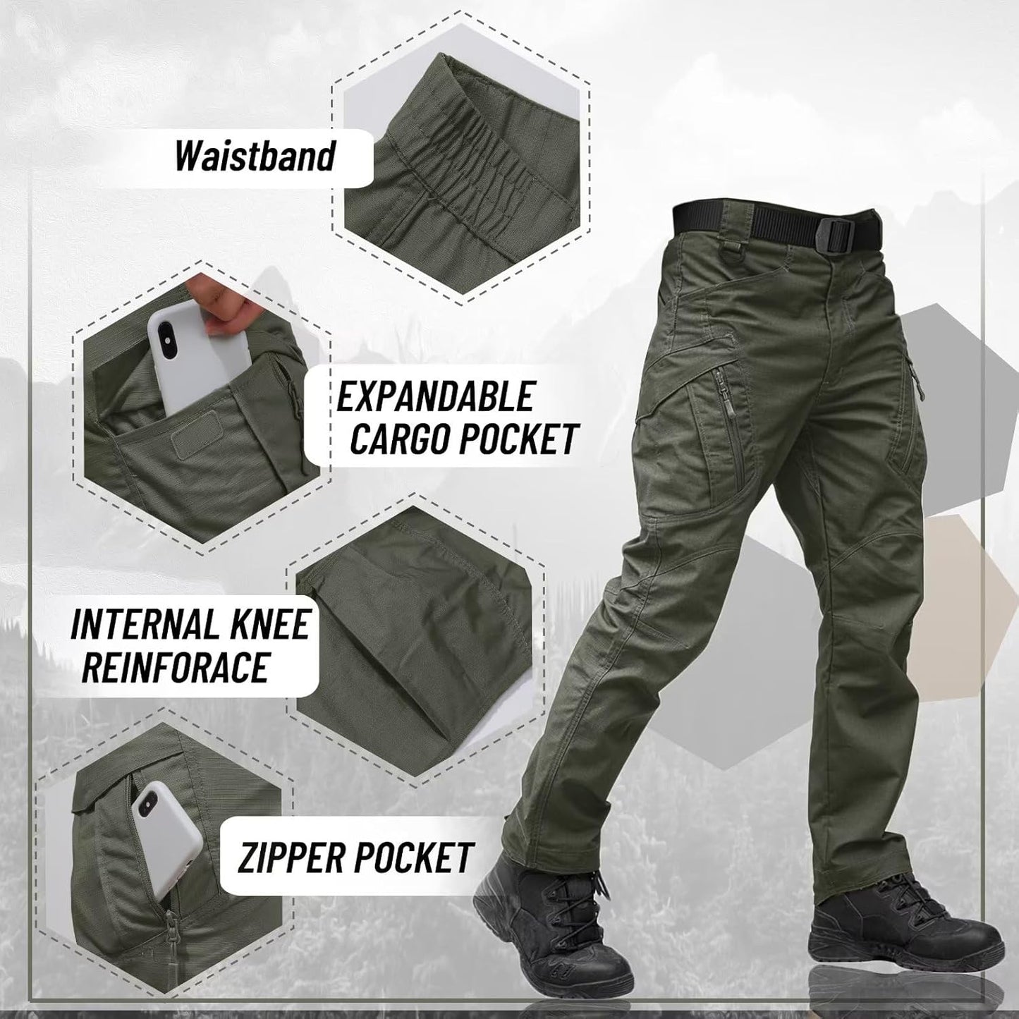Men'S Tactical Pants 9 Pockets Cargo Hiking Pants Lightweight Work Pants for Men Construction Water Resistant