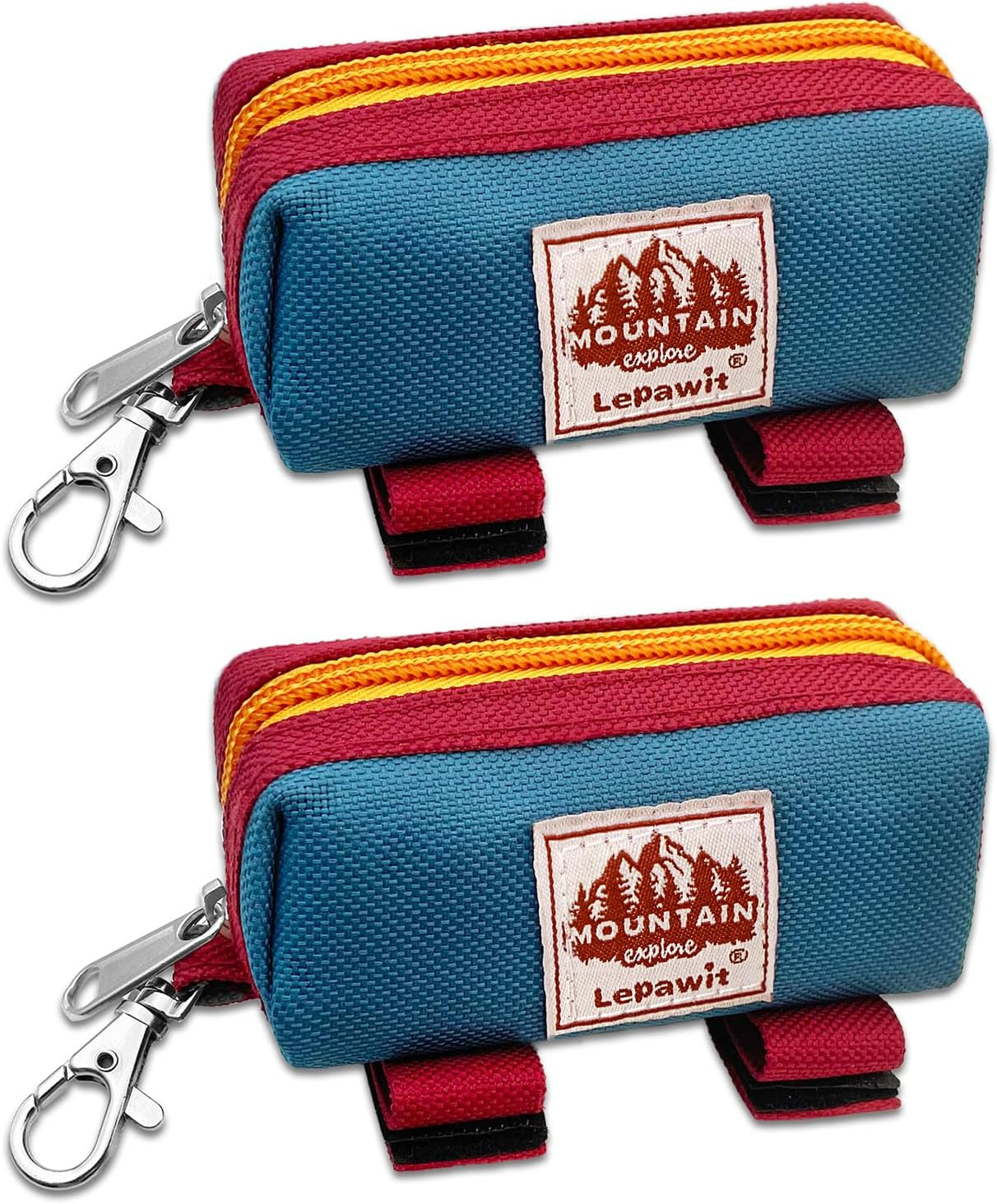 Dog Poop Bag Holder Zippered Pouch, Portable Dog Poop Bag Dispenser with 1 Metal Clip, Fashion Color Matching Canvas Waste Bag Holder for Leashes