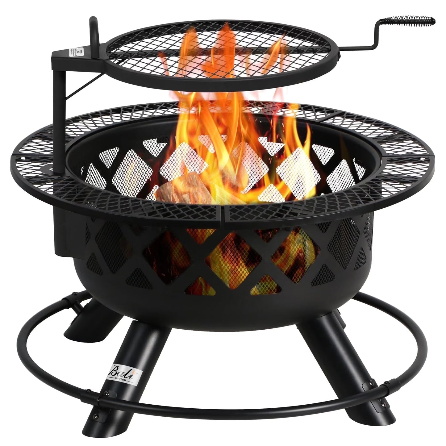 32 Inch Fire Pit with Poker, Wood Burning Fire Pit Patio for outside with Grill