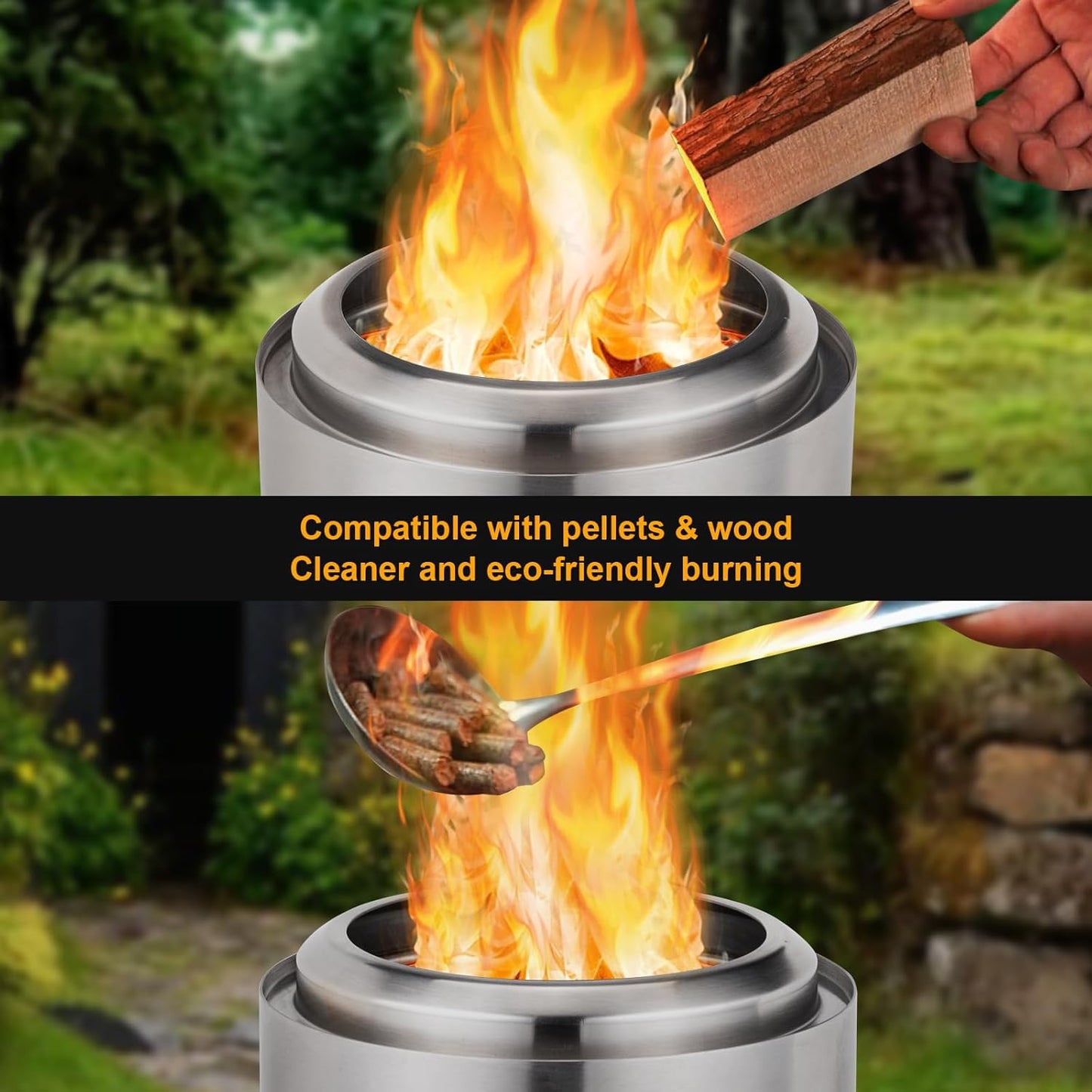 9.7 X 7.1 Inch Tabletop Fire Pit by , Low Smoke Camping Stove for Outdoor Safe Burning Firepits, Fueled Pellets or Wood, Travel Bag Included (Silver, 9.7 X 7.1 INCH)