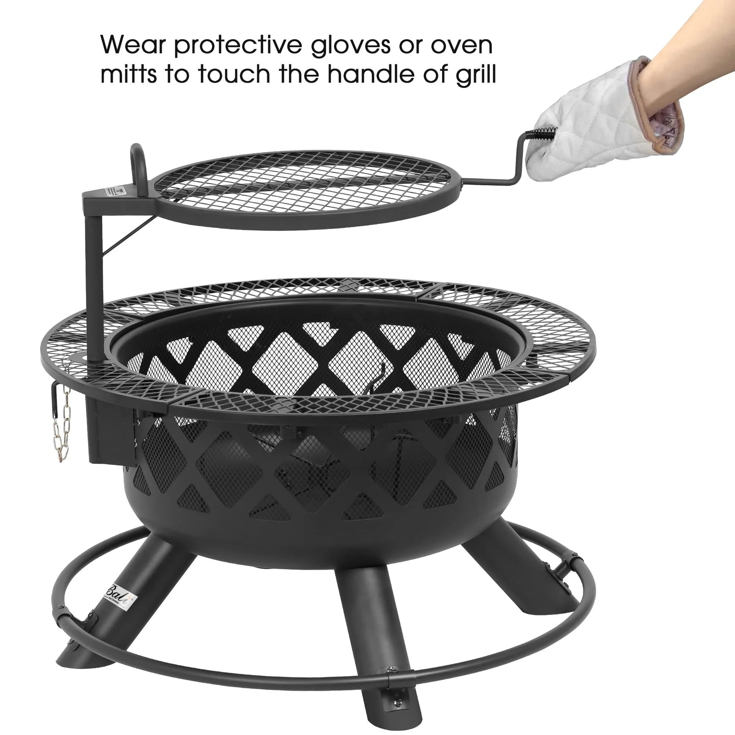32 Inch Fire Pit with Poker, Wood Burning Fire Pit Patio for outside with Grill