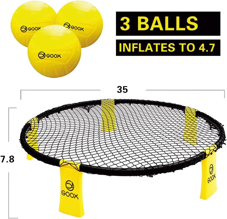 Outdoor Beach Ball Games with Carrying Bag, 3 Balls, Net and Strip Light (ONLY for Light up Set)- Roundnet Game Set for Family - Played Outdoors, Indoors, Beach, Lawn, Yard and Park