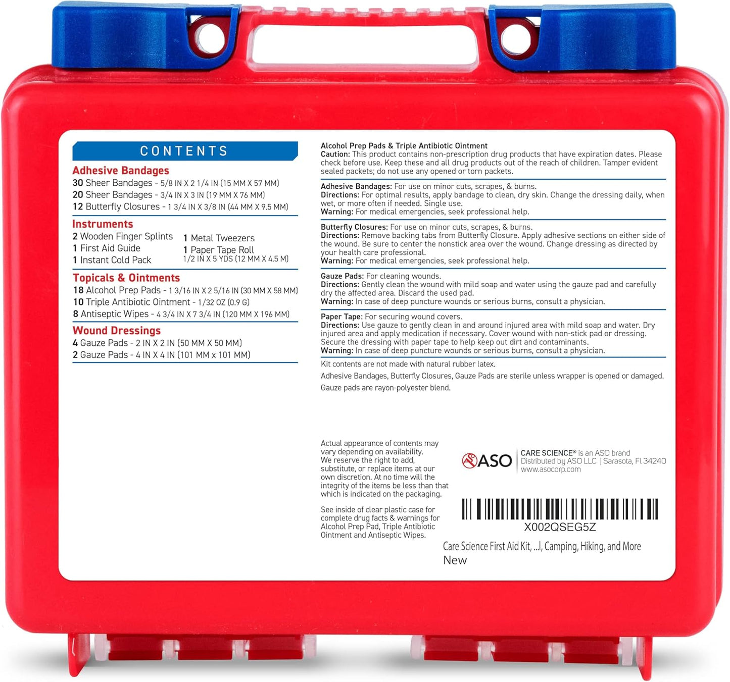 First Aid Kit, 110 Pieces | Professional Use for Travel, Work, School, Home, Car, Emergency, Survival, Camping, Hiking, and More