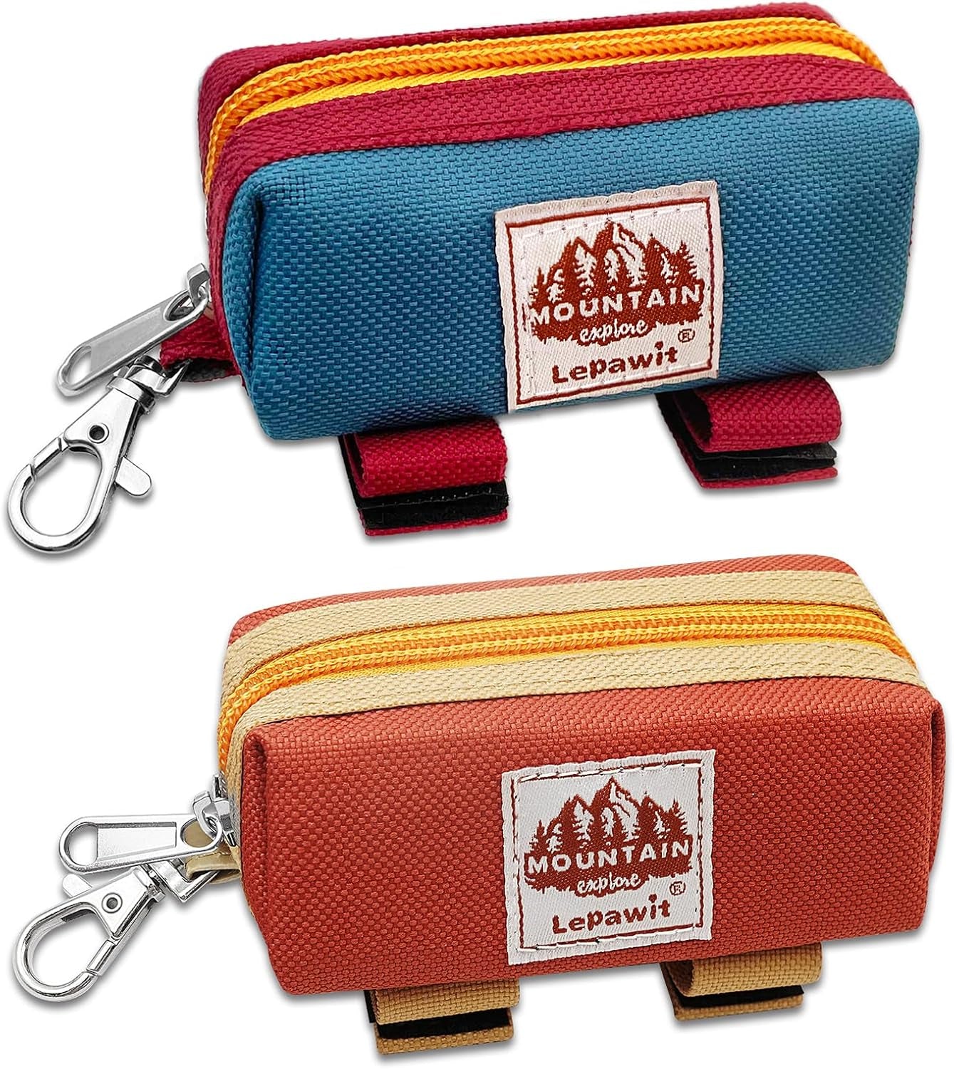 Dog Poop Bag Holder Zippered Pouch, Portable Dog Poop Bag Dispenser with 1 Metal Clip, Fashion Color Matching Canvas Waste Bag Holder for Leashes