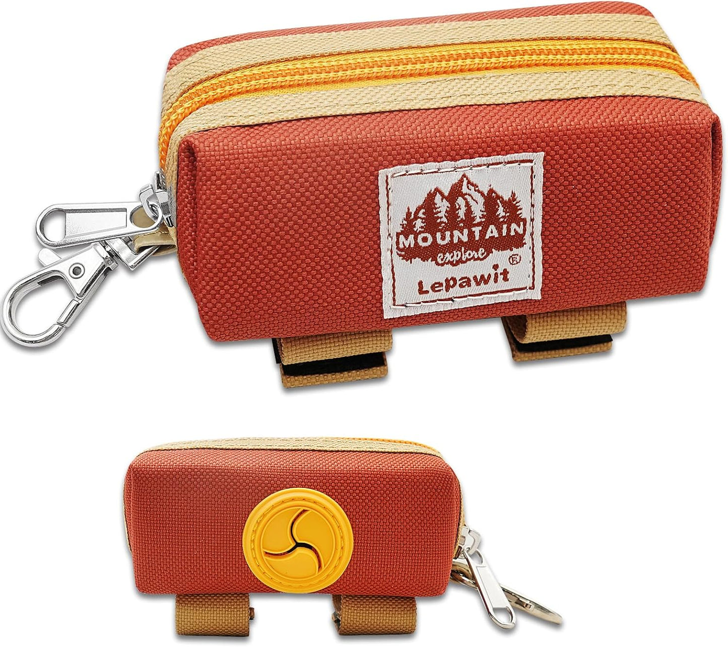 Dog Poop Bag Holder Zippered Pouch, Portable Dog Poop Bag Dispenser with 1 Metal Clip, Fashion Color Matching Canvas Waste Bag Holder for Leashes