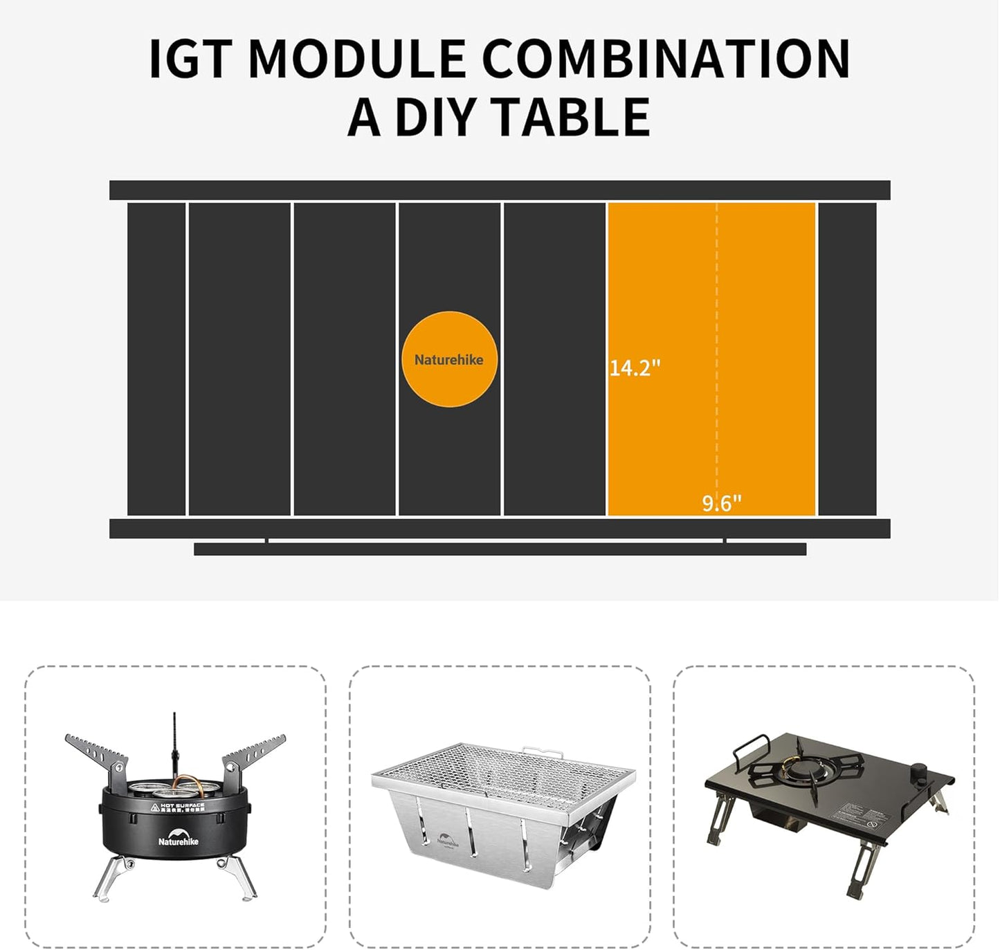 Folding IGT Camping Table, Portable Outdoor IGT Cook System, Ultralight Aluminum Camp Table with Carry Bag for Car Camping Picnic RV Trip Patio Backyard BBQ
