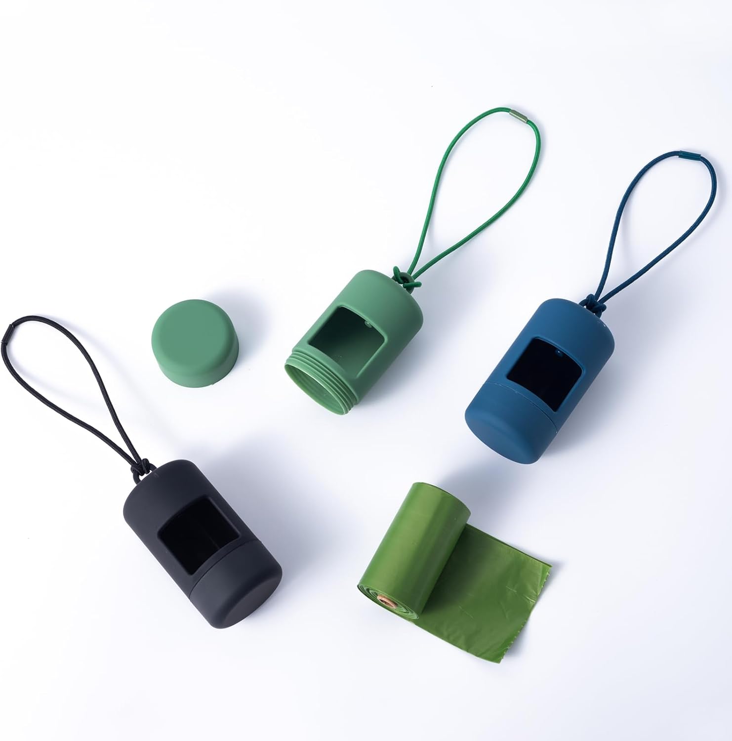 3Pack Dog Poop Bag Holder for Leash Lightweight Pet Waste Bag Dispenser with Leash Attachment Portable Plastic Doggie Poop Bag Dispensers,Blue Green Black