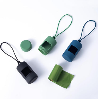 3Pack Dog Poop Bag Holder for Leash Lightweight Pet Waste Bag Dispenser with Leash Attachment Portable Plastic Doggie Poop Bag Dispensers,Blue Green Black