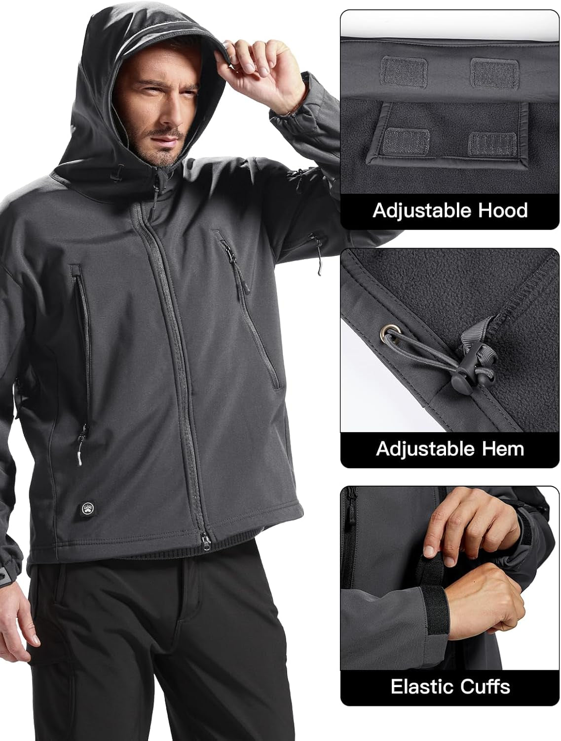 Men'S Outdoor Waterproof Soft Shell Hooded Military Tactical Jacket