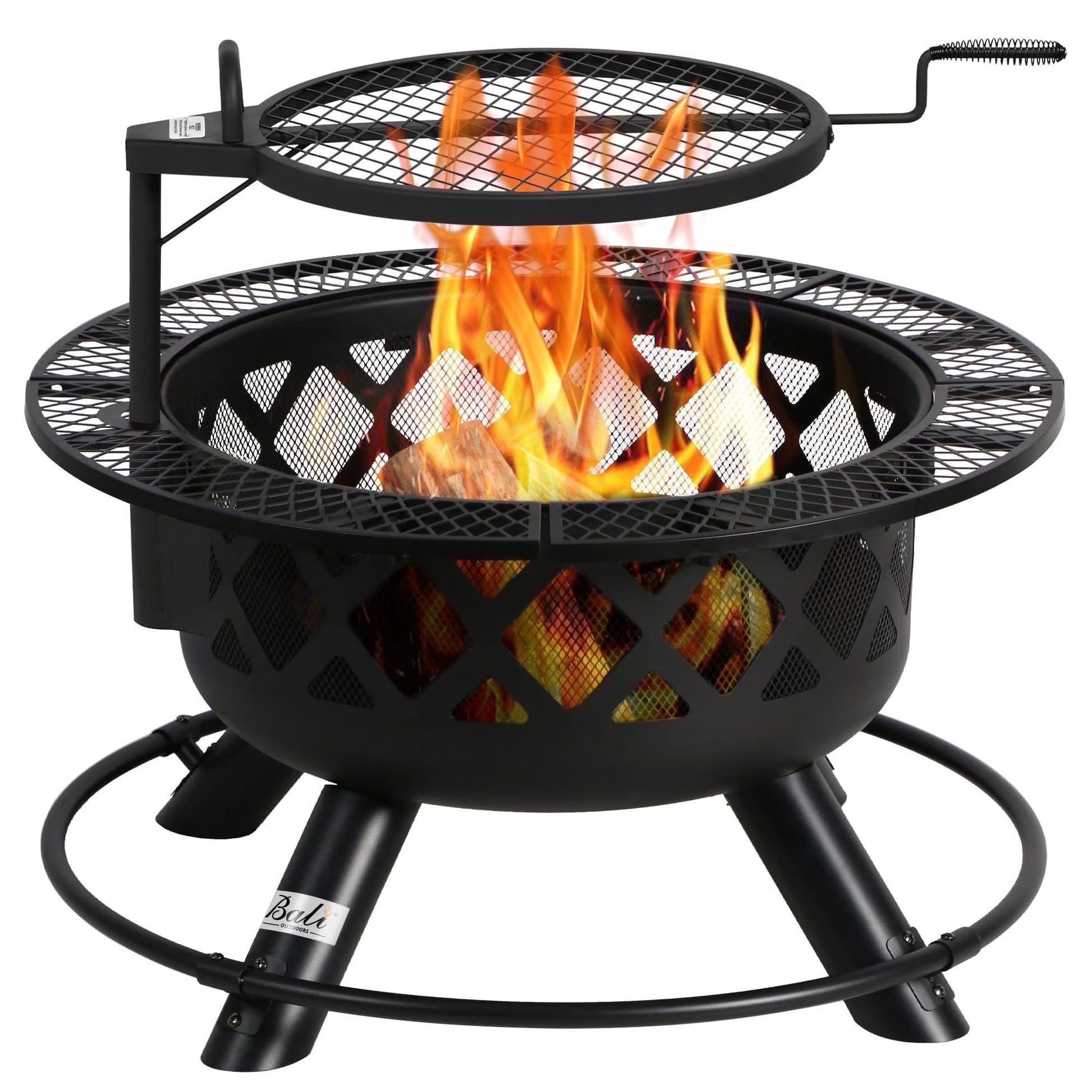 32 Inch Fire Pit with Poker, Wood Burning Fire Pit Patio for outside with Grill
