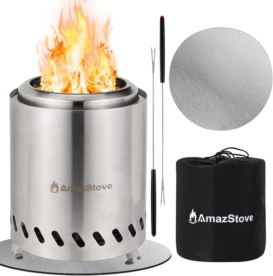 9.7 X 7.1 Inch Tabletop Fire Pit by , Low Smoke Camping Stove for Outdoor Safe Burning Firepits, Fueled Pellets or Wood, Travel Bag Included (Silver, 9.7 X 7.1 INCH)