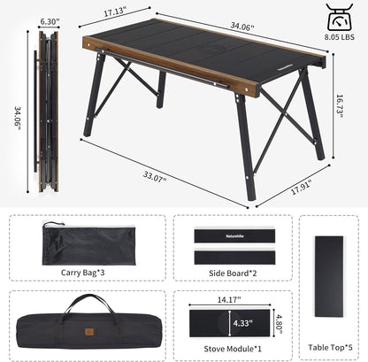 Folding IGT Camping Table, Portable Outdoor IGT Cook System, Ultralight Aluminum Camp Table with Carry Bag for Car Camping Picnic RV Trip Patio Backyard BBQ