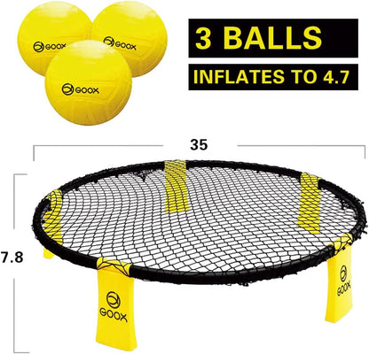 Outdoor Beach Ball Games with Carrying Bag, 3 Balls, Net and Strip Light (ONLY for Light up Set)- Roundnet Game Set for Family - Played Outdoors, Indoors, Beach, Lawn, Yard and Park